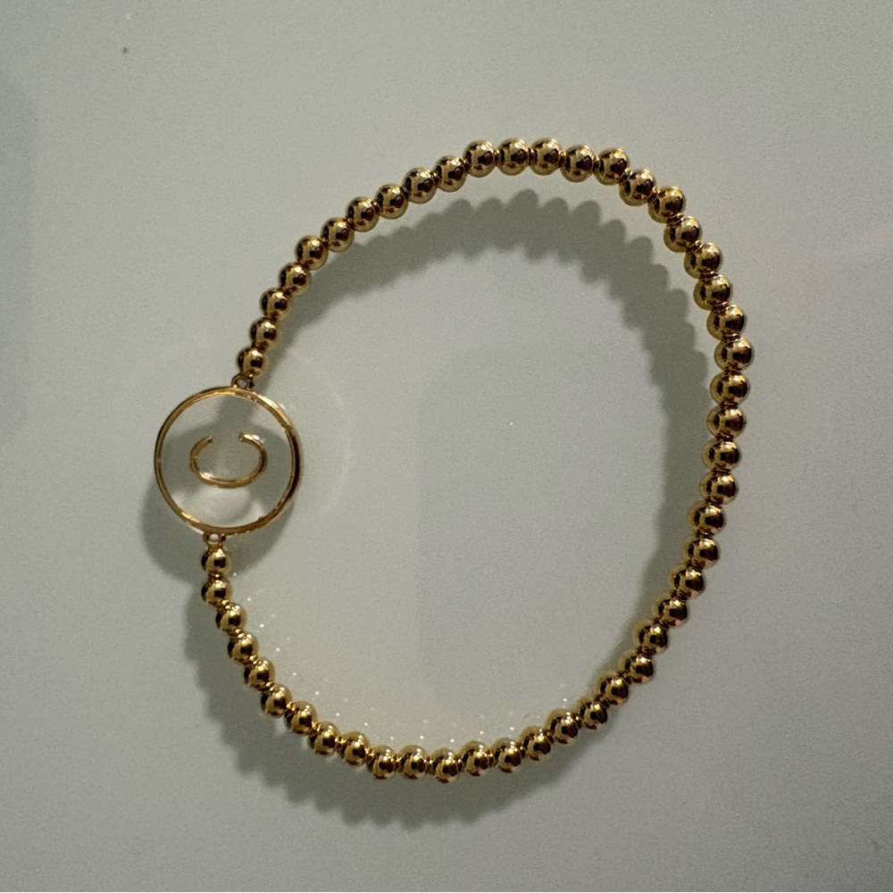 Letter Charm Gold Beaded Bracelt
